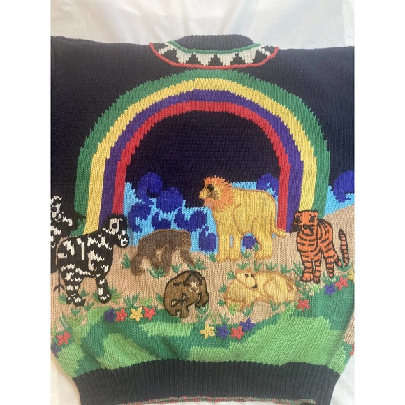 Vintage Early 90s IsKnitCute! Hand Knit Noah’s Ark Sweater. Size 2 = Large - Picture 4 of 12